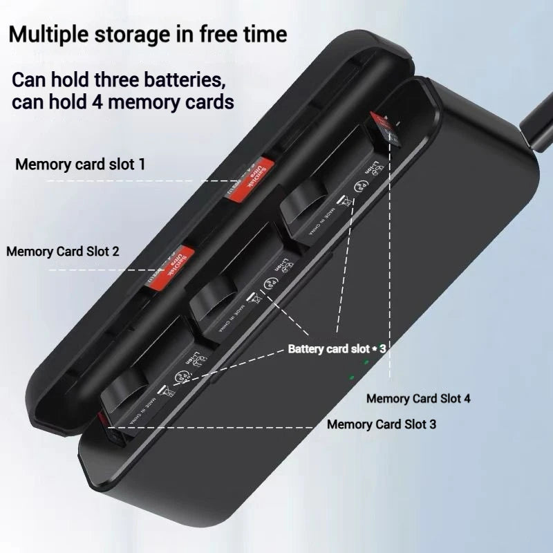 DJI Osmo Action 6/5 Pro/4/3 Triple Battery Charger + TF Card Case