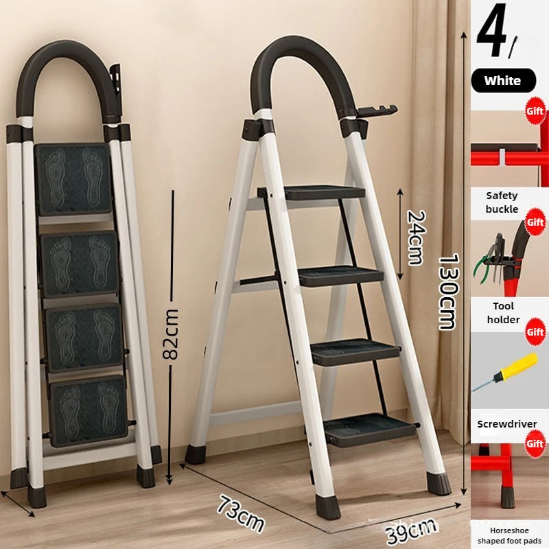 Ladder, zigzag ladder, folding ladder, three four five six step ladder, thickened carbon steel engineering ladder Oasis Select Whitefourstep