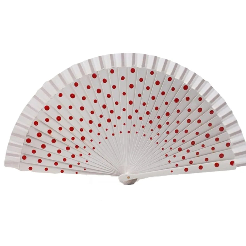 Flamenco Spanish Folding Fan – Dots Pattern Wood Handle 42cm