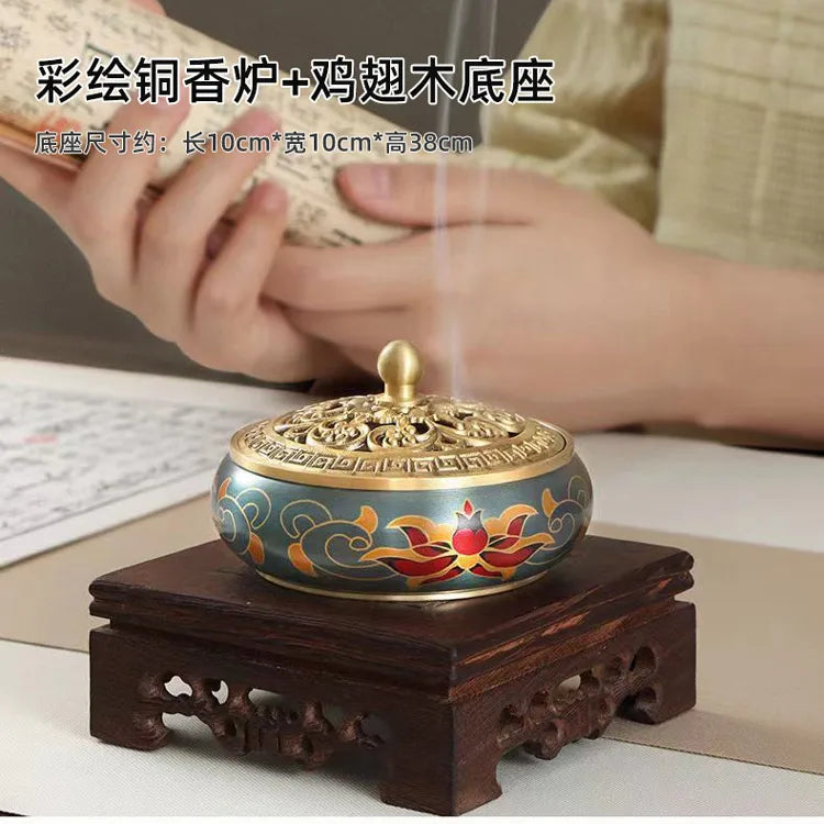 Copper Incense Burner Retro Niche Play Incense Seal Stove Indoor Sandalwood Pan Incense Burner Oasis Select B