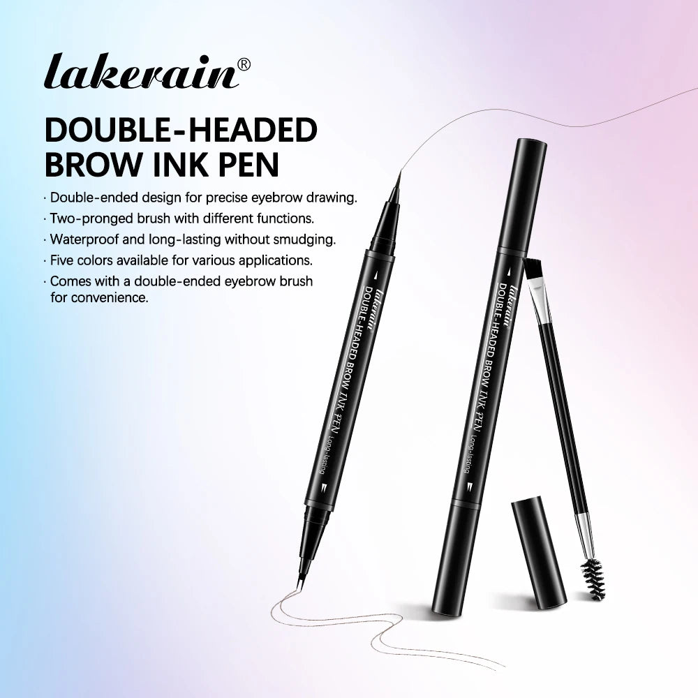 5 Colors Double-headed Brow Ink Eyebrow Pen 2 Fork Eyebrow Pencil Waterproof Liquid Eyebrow Pencil Long Lasting Women Cosmetics Oasis Select
