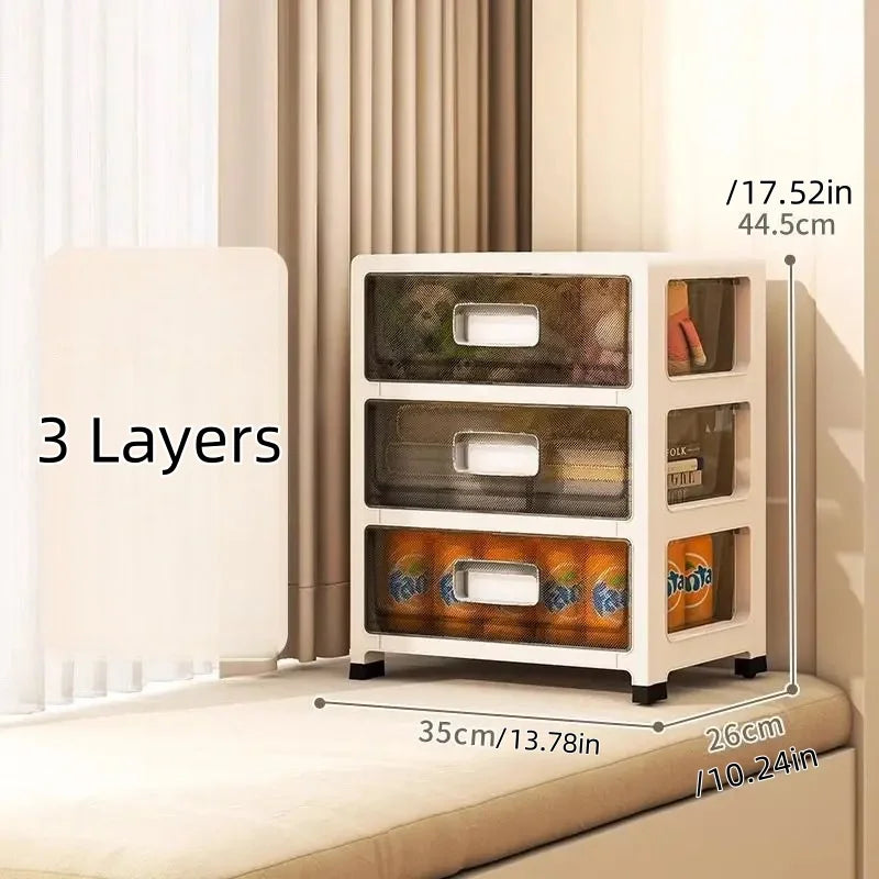 COIZYZZL 3-6 Tier Storage Cabinet,Large Capacity & Space-Saving Organizer, Transparent Cream Color for Living Room/Bedroom/Study Oasis Select 3 Layers