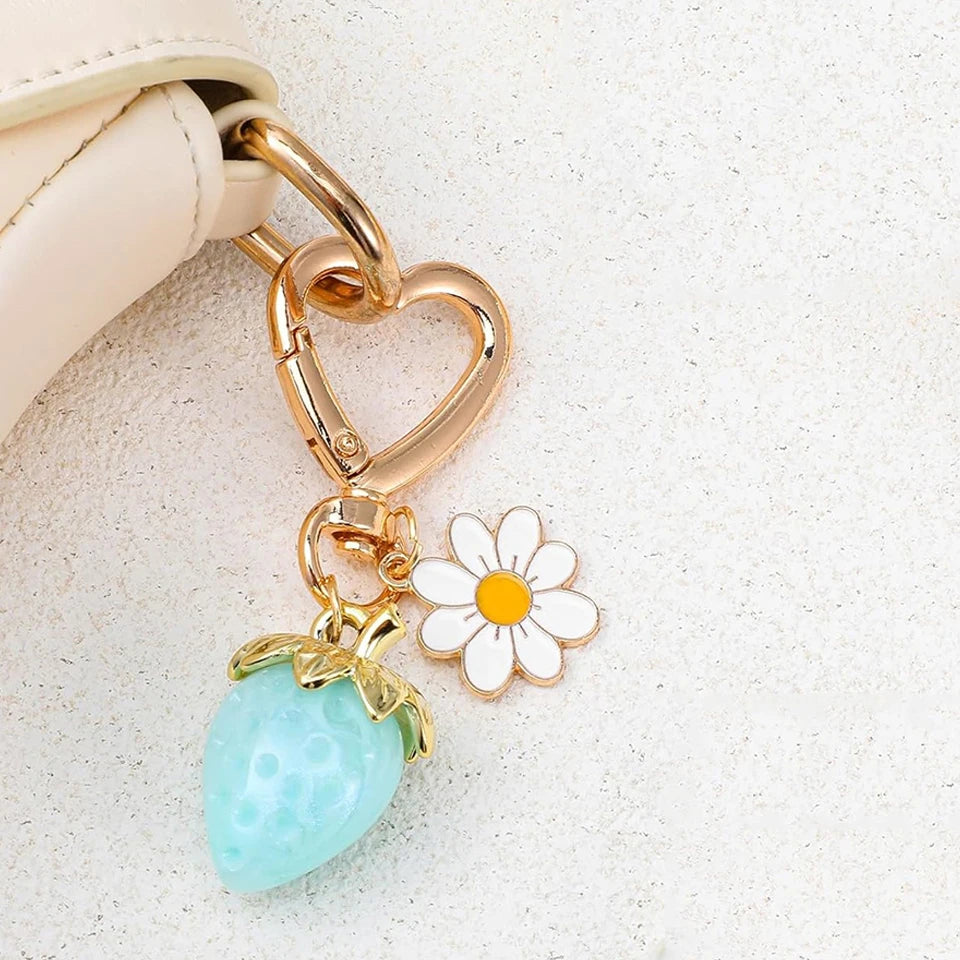ZAKOL Fresh Strawberry Pendant Keychain Flower Charm Keyrings Ornament Backpack Wallet Pendants Girls Fashion Jewelry Gift Oasis Select