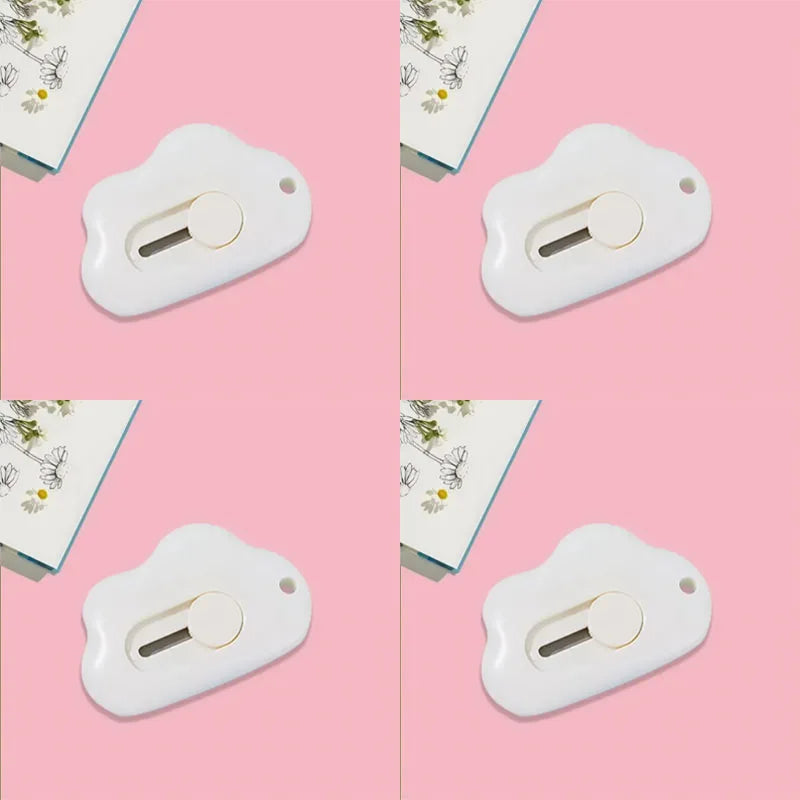 1/2/3/4pcs Kawaii Clouds Mini Portable Ulity Knife Box Cutter Opener Pocket Stretch Paper Cutters School Office Supplies Gift Oasis Select 4pcs white