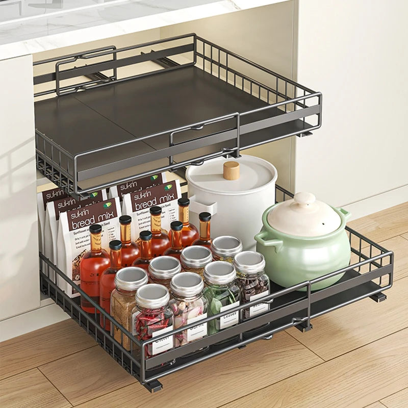Kitchen retractable storage rack No punching, drawer type, pots, seasonings, dishes, basket, sink, pull rack Oasis Select