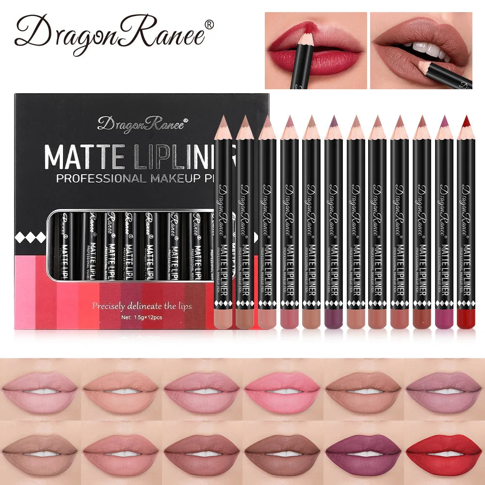 Dragon Ranee 12-Color Matte Lip Liner Set – Waterproof