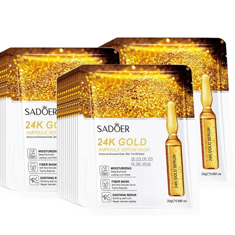 Sadoer 24K Gold Vitamin C & Hyaluronic Acid Face Mask 10-Pc Facial Sheet Mask Oasis Select 24K Gold
