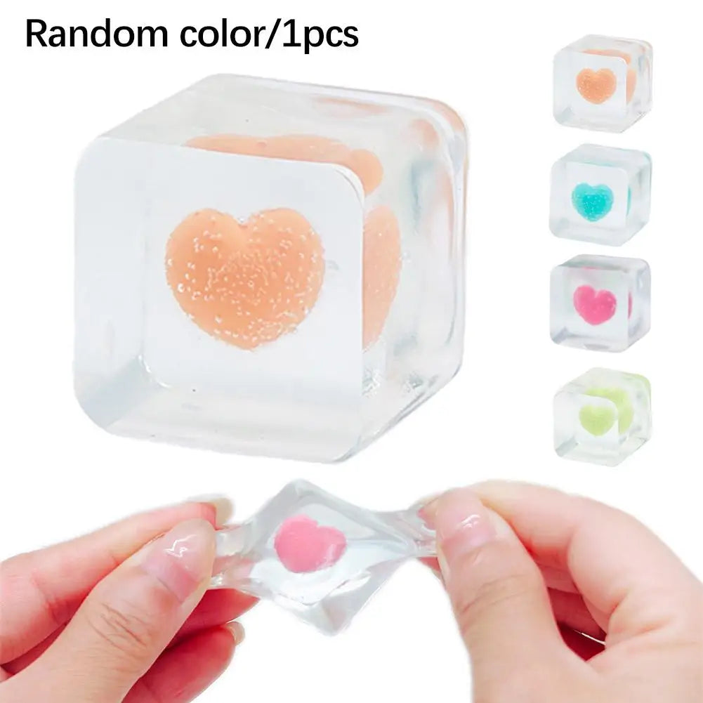 Kawaii Clear Ice Cube Shaped Squishy Toy Love Heart Stress Relief Toys Romantic Valentine Day Gift Squeeze Venting Toys for Kids Oasis Select A