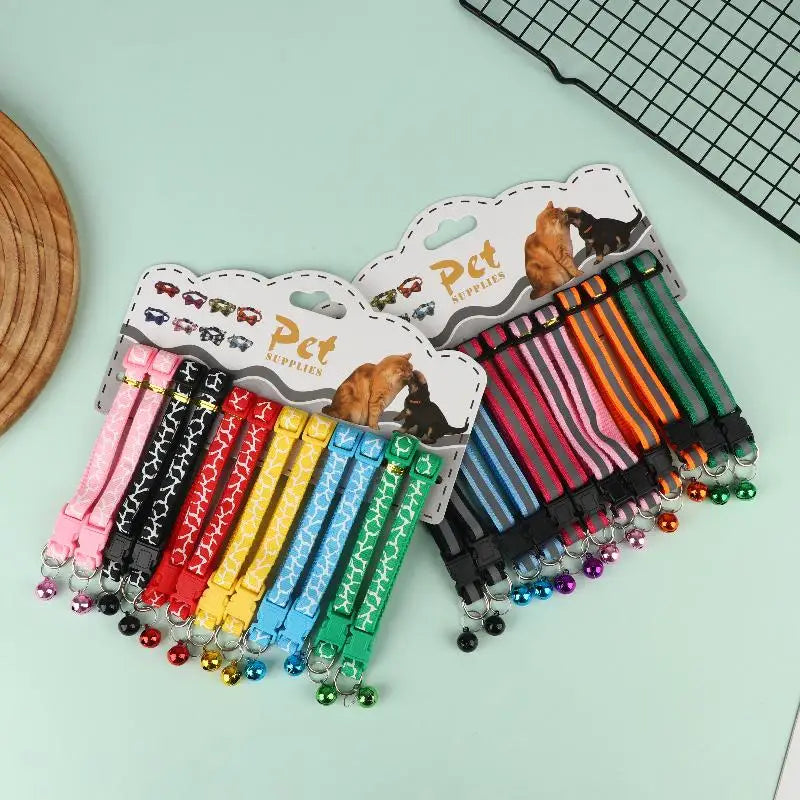 12Pcs 6 Colors Pet Cat Puppy Buckle Collar With Bell Footprint Mix Color Anti-Lost Dog Collars Pet Accessories Oasis Select