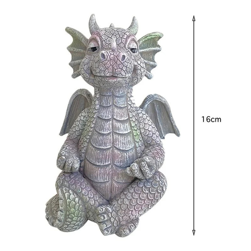 Mini Dinosaur Shape Sculpture Garden Statue Dragon Meditation Statue Lighting Resin Ornament Outdoor Yard Decoration Home Decor Oasis Select