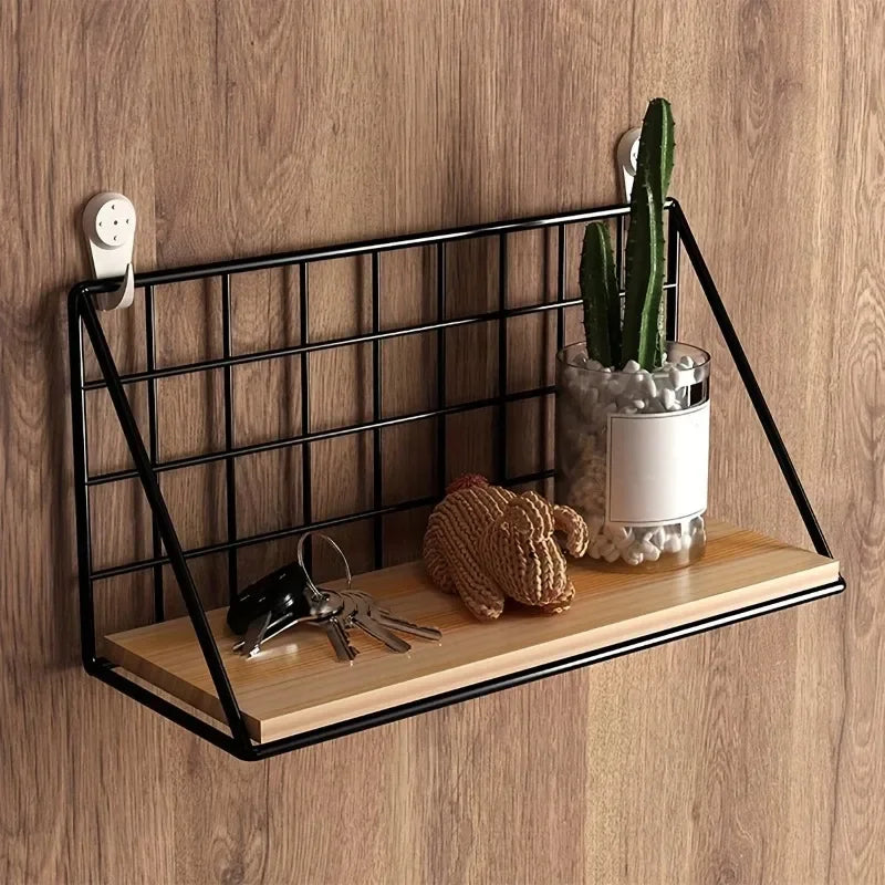1pc wooden wall-mounted storage and display rack, plant stand, and key holder, suitable for dormitories, bedrooms, and bathrooms Oasis Select