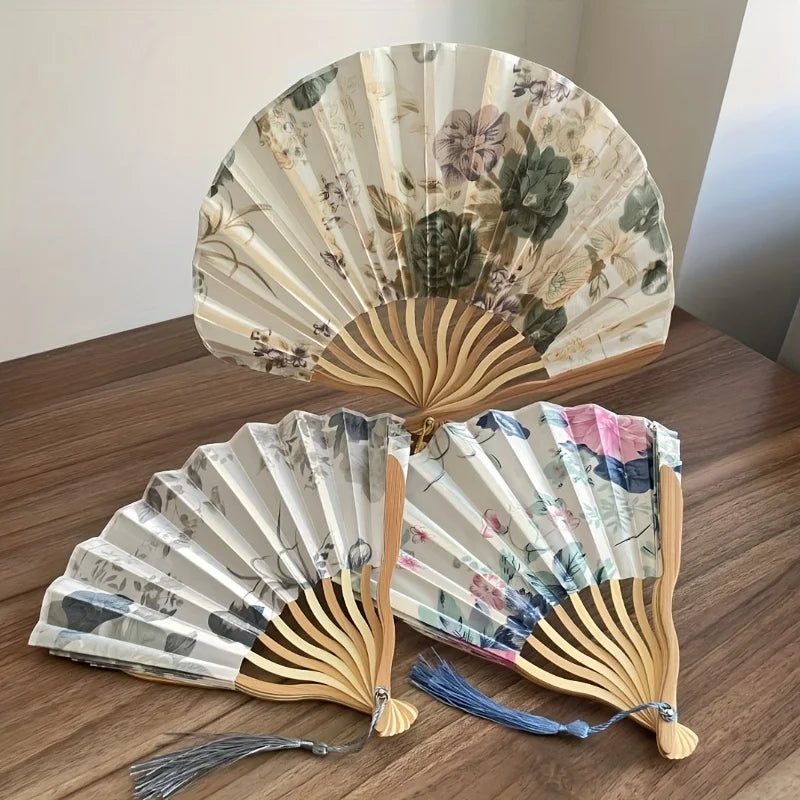 Elegant Folding Hand Fan with Floral Design, Breathable Mesh, Randomly Placed Flower Patterns, Dance Accessories, Fan Decor Oasis Select