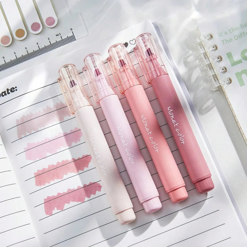4 Pack Soft Touch Fluorescent Gel Pens Morandi Pink WaterBased Ink Quick Dry Tip for Office School Highlighting Writing Oasis Select