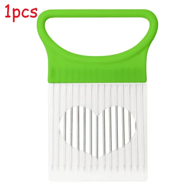 Stainless Steel Onion Holder Slicer Needle Fork Vegetable Fruit Slicer Tomato Cutting Holder Kitchen Tools Accessories Oasis Select green-1pcs