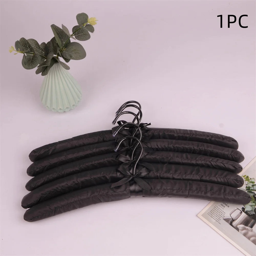 1PC Satin Padded Clothes Hanger Silk Wrapped Coat Rack Wrinkle Non-slip Coat Hanger Dress Clothes Sponge Hanger Oasis Select Black 1Pc
