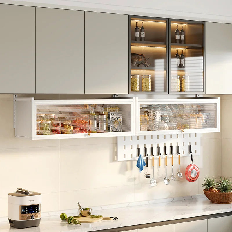 Kitchen multi-functional wall-mounted hanging cabinet seasoning rack upturned locker household dust with door storage rack Oasis Select