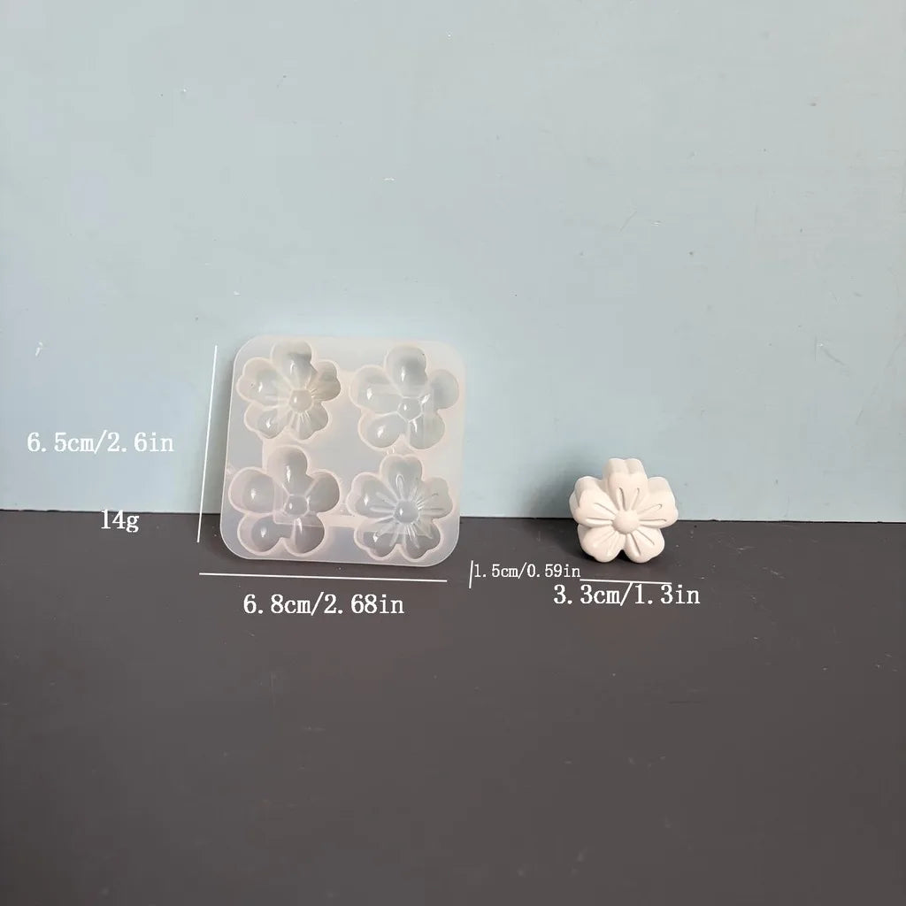 4-Cavity Mixed Size Flower Silicone Mold 3D Sakura Sunflower Chrysanthemum Mold for Handmade Candle Soap Plaster Resin Craft Oasis Select White-6.5x6.8x1.5 cm