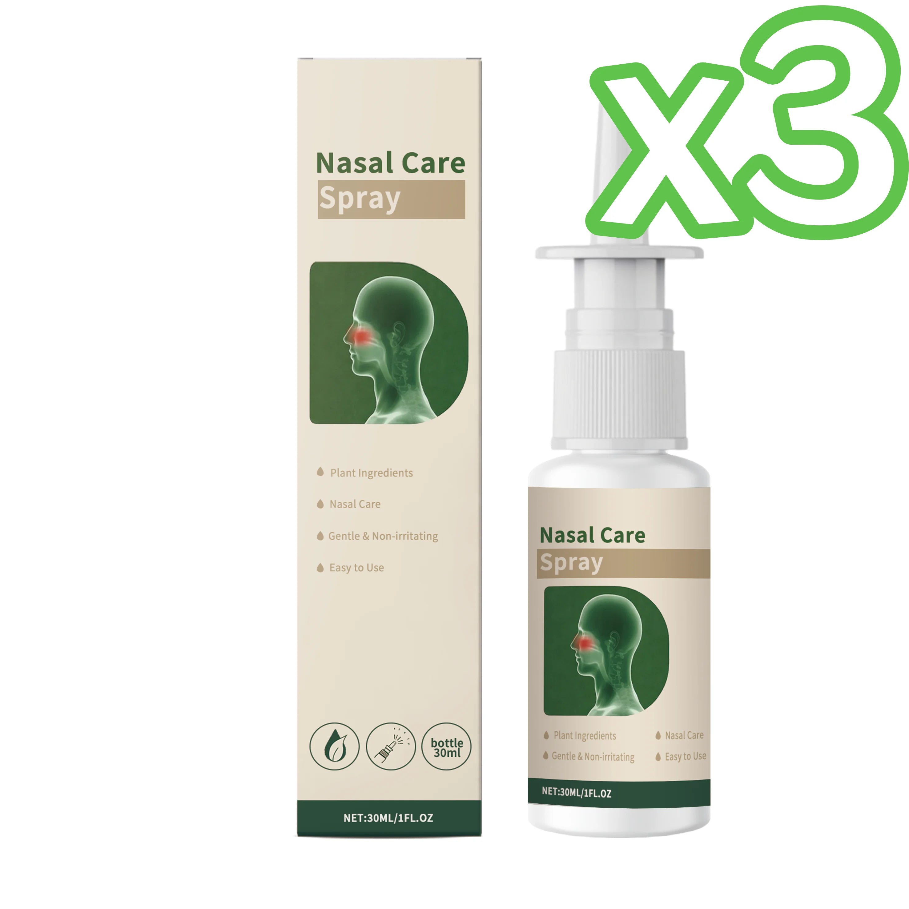 Nasal Cleaning Spray Relieve Nasal Cavity Congestion Soothing Mucosa Remove Pollution Dirt Plant Formula Cleanse Nose Care Tool Oasis Select 30ml boxed x 3pcs