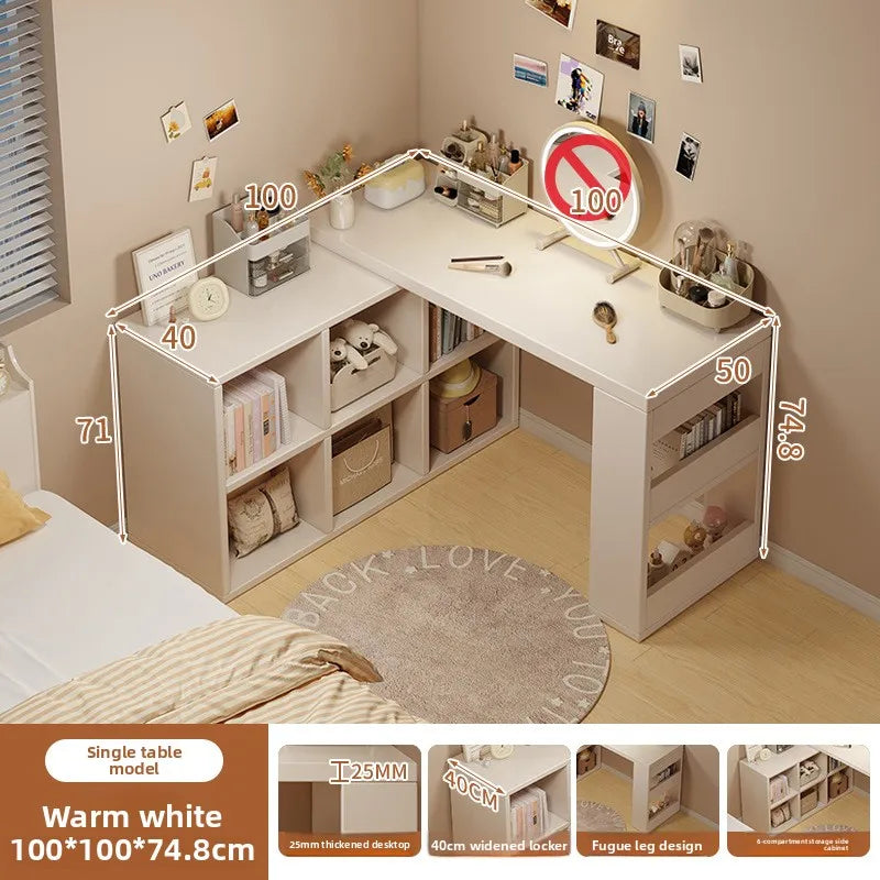 Computer desk corner bookshelf integrated desk girls bedroom L-shaped desk retractable end table Oasis Select 6-White 100CM