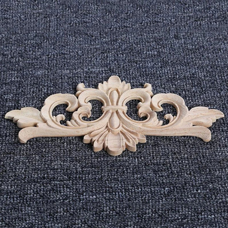 Wood Appliques And Onlays Natural Furniture Wall Door Woodcarving Decorative Long Flower Wooden Figurines Frame Oasis Select