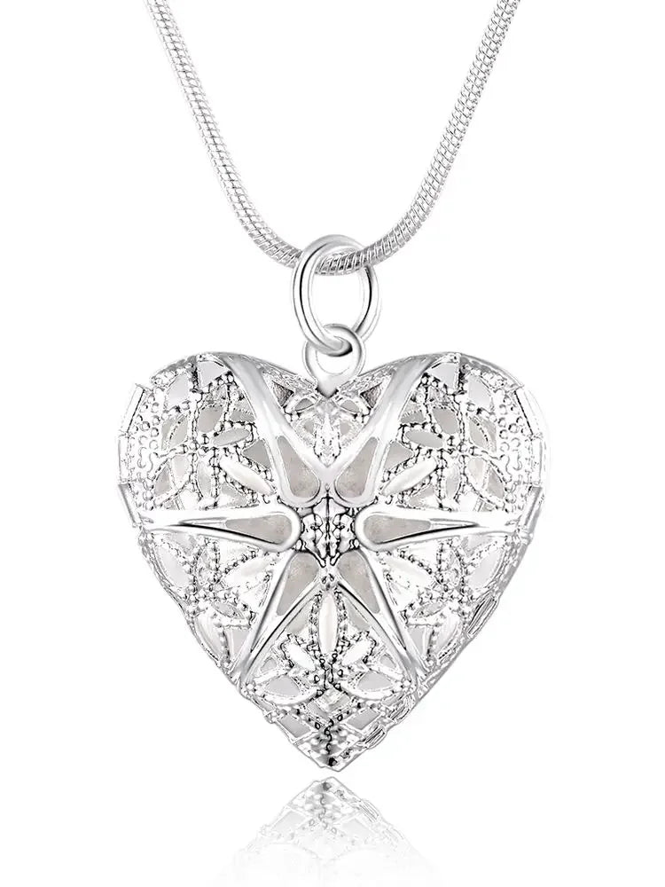 Hot 925 Sterling Silver Photo Frame Pendant Necklace 18/20/22/24 Inch Snake Chain For Woman Charm Wedding Fashion Jewelry Oasis Select