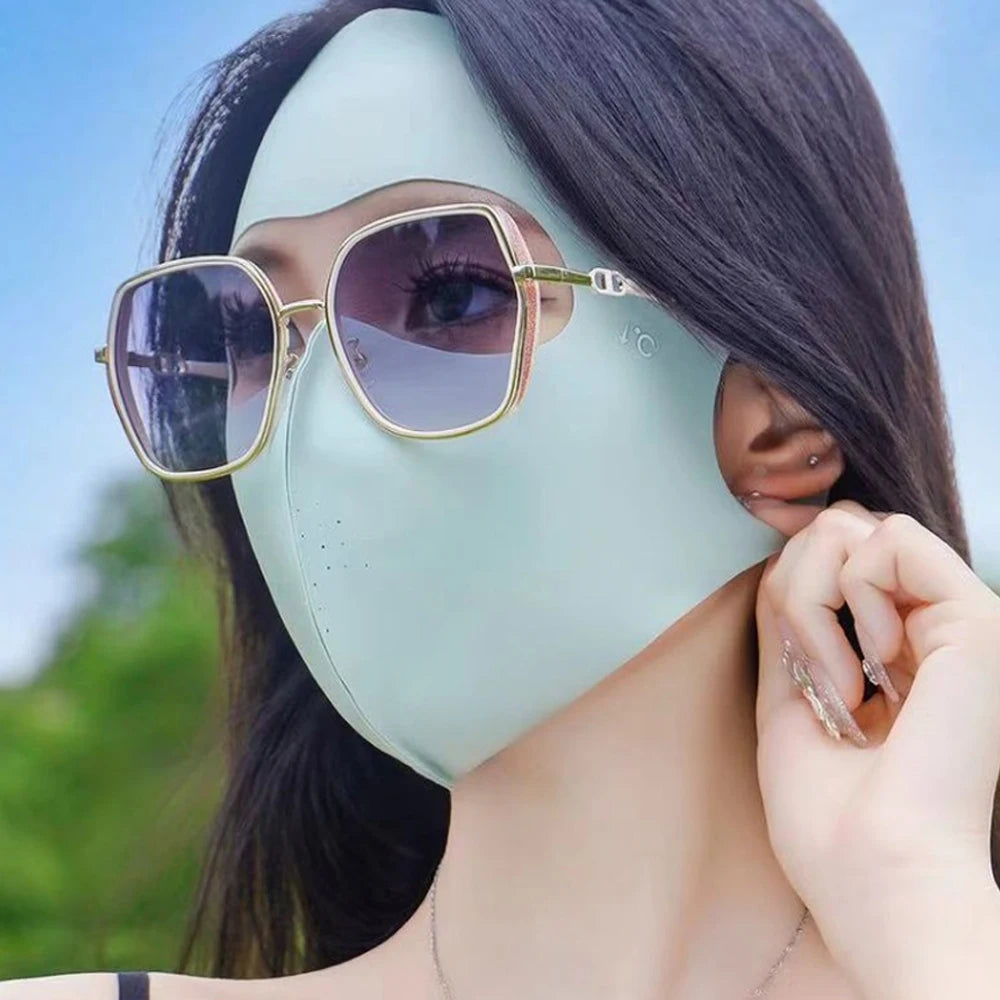 UPF 50+ Ice Silk Full Face Sun Mask – Cooling & UV Protection