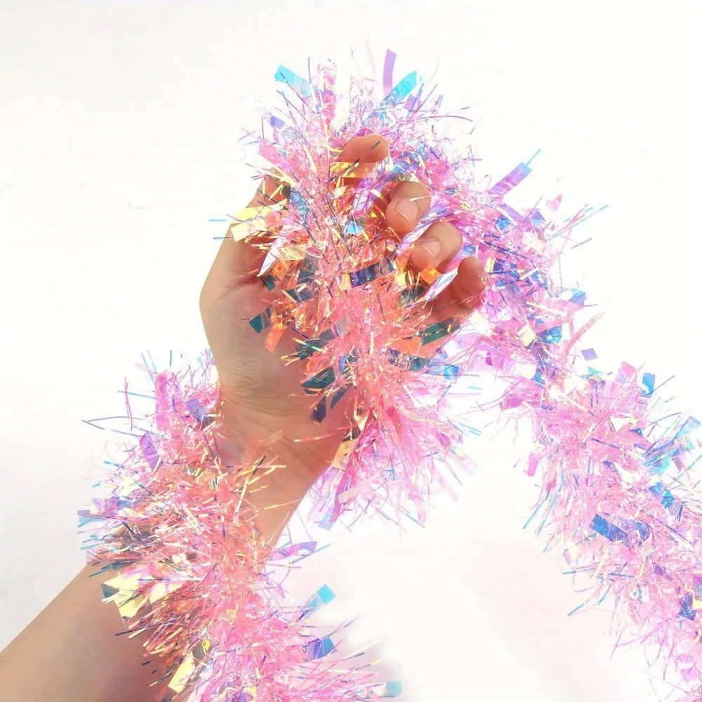 2pcs Christmas Tinsel Garland, Pink Glittering Decoration for Tree Party Wedding Supplies, Party Decor, Holiday Decor Oasis Select