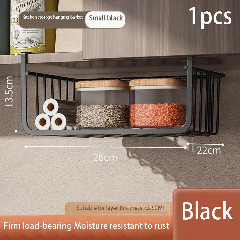 Kitchen storage racks dormitory storage tools hanging layered seasoning baskets bottom hangers of hanging cabinets Oasis Select black-1pcs