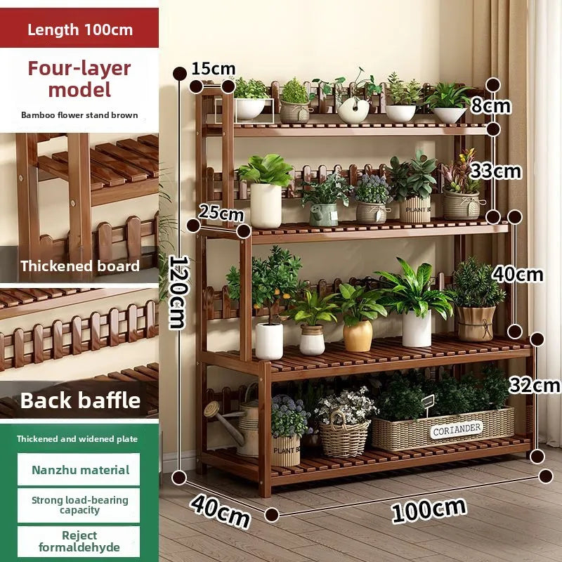 Floor-to-ceiling new stepped movable multi-layer flower pot shelf Oasis Select Brown-4-100cm 1