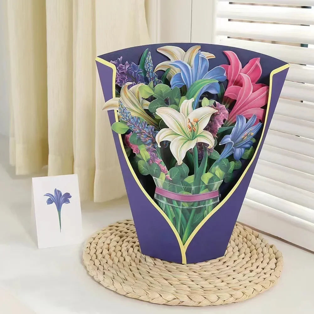 1/3/5/10PCS Paper Flower Bouquet Card 3D Pops-up Bouquet Forever Paper Hand Bouquet Valentine's Day Gift Mother's Day Cards Oasis Select Lily 3PCS