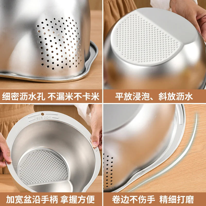 304 stainless steel drain basket Household kitchen washing rice washing dishes special drain basin filter basket Oasis Select