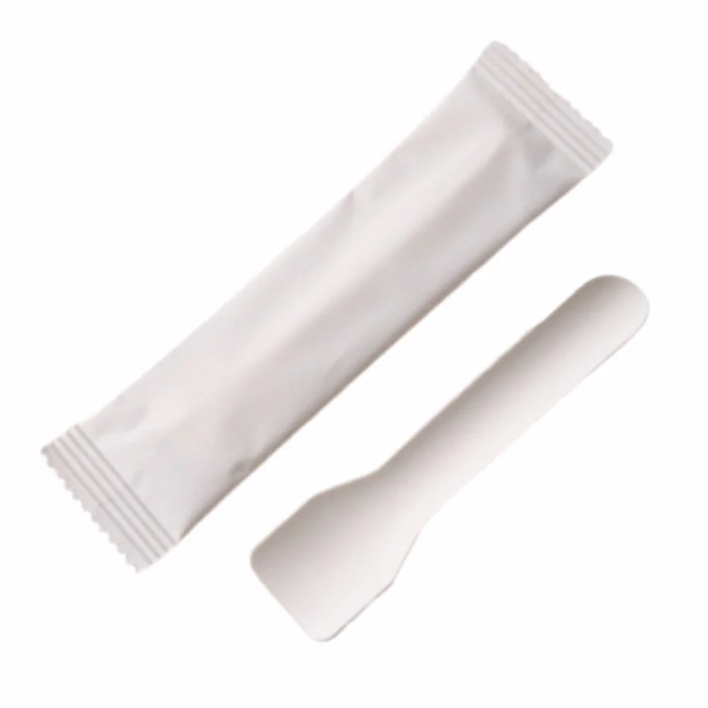 100Pcs Individual Packing Disposable Spoon Fork Eco-Friendly Degradable Mini Paper Fork Spoon Thickened Durable Oasis Select 100Pcs Spoon C