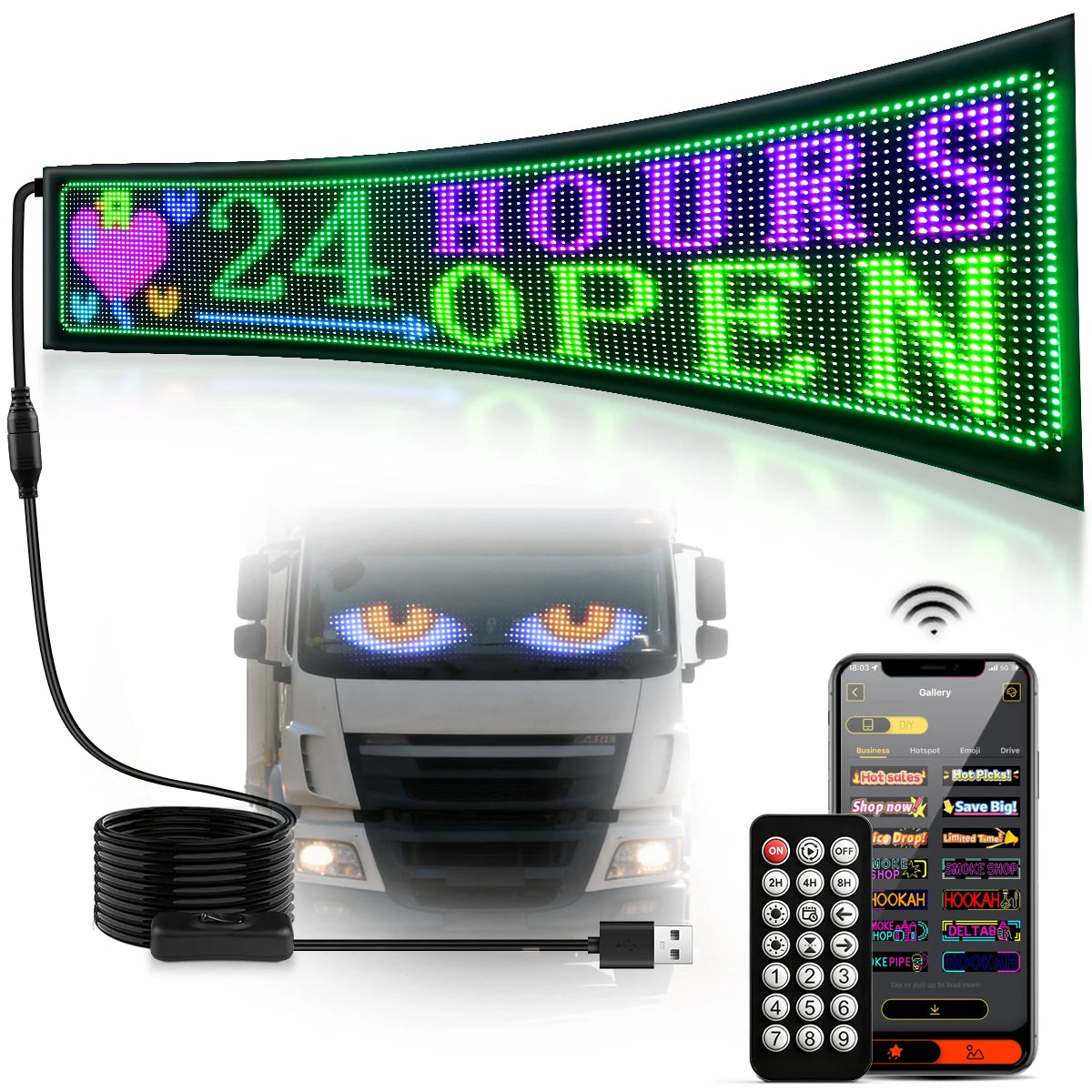 Flexible Car Devil's Eye Display Screen Graffiti Scrolling Animation Shop Reminder Light Big Truck Light Matrix Pixel Panel USB Oasis Select