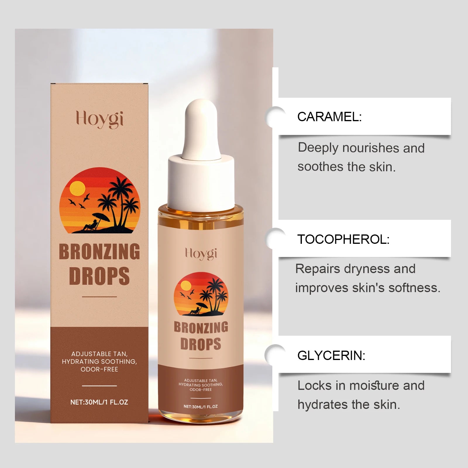 Sunless Tanning Drops Bronzing Drops for Face Gradual Natural-Looking Tan Mixable with Moisturizer Hydrating & Nourishing Vegan Oasis Select