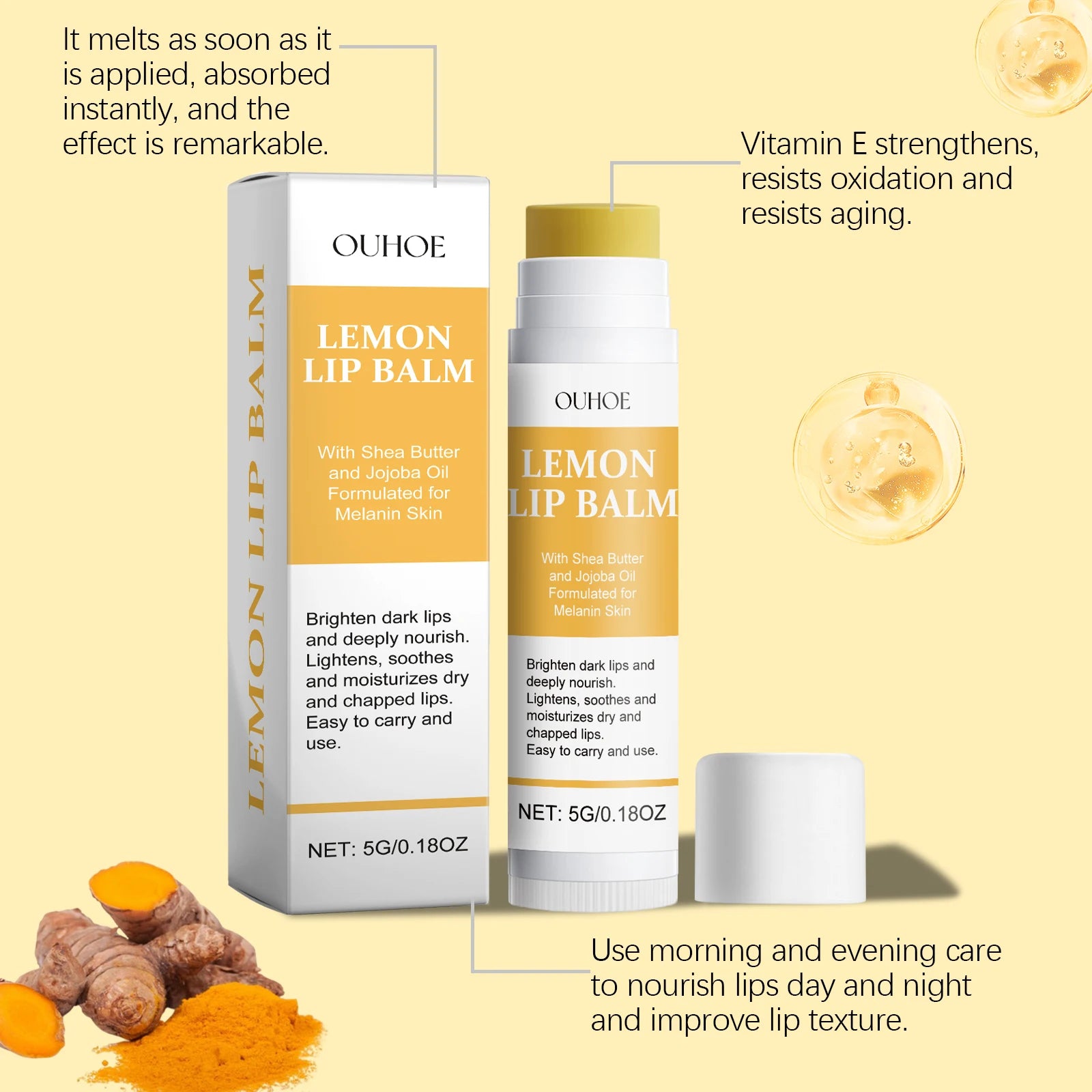 5G Lemon Lip Balm Deep Moisturizing Nourishing Anti-chapping Improve Dryness Brightening Dark Lip Protective Lip Care Balm Oasis Select