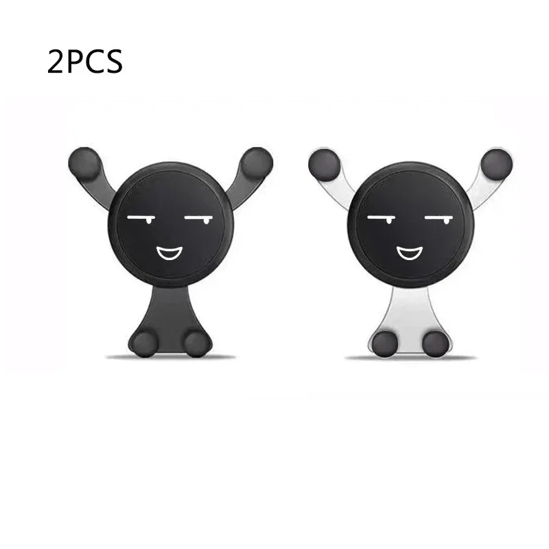 Gravity Car Phone Holder Air Vent Clip Smile Face Mount Mobile Cell Stand GPS Support For iPhone 12 Pro Max Xiaomi Samsung Oasis Select Black-White