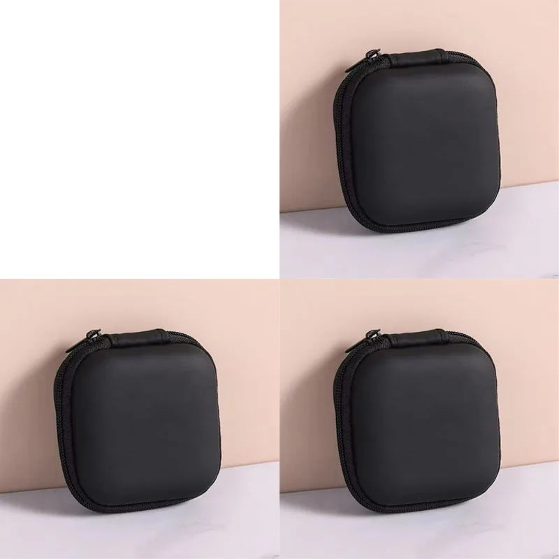 1/2/3pcs Mini Portable Earphone Bag Coin Purse Headphone USB Cable Case Carrying Pouch Bag Earphone Accessory Square Storage Box Oasis Select 3pcs Black