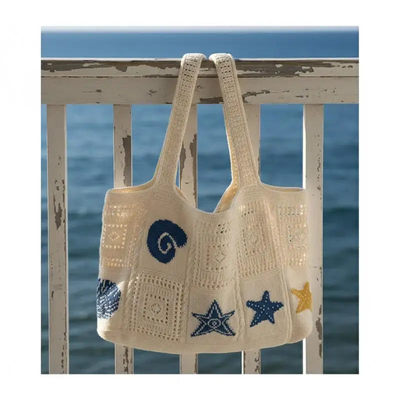 White Apricot Shell Woven Tote Bag – Women's Beach Purse