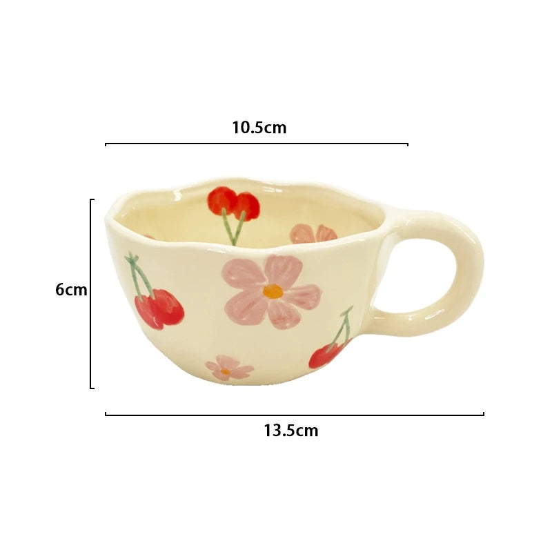 Ceramic Mugs Cute Hand Pinched Irregular Flower Heart Pattern Coffee Cup Ins Style Drinkware Kitchen Breakfast Milk Tea Cups Oasis Select