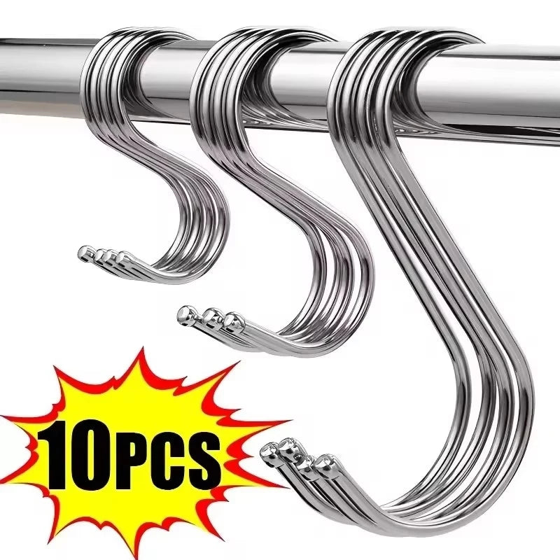 5/10/20/25pcs Stainless Steel S-Shape Hooks Multifunction Hanging Hook For Clothes Bags Towels Home Kitchen Storage Rack Holders Oasis Select