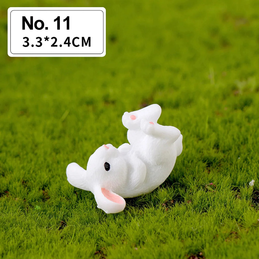 Fairy Garden Micro Landscape Resin Bunny Statue Miniature Rabbit Figurine Dollhouse Ornament White Hare Mini Animal Oasis Select No. 11