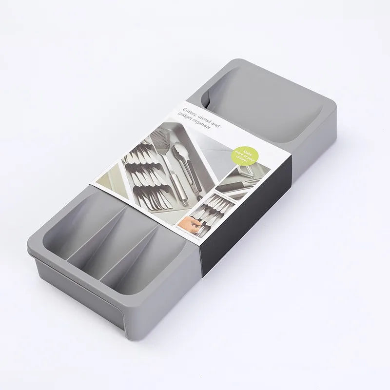 Kitchen Retractable Knife, Fork, Spoon Separation And Sorting Tableware Storage Box Oasis Select Grey