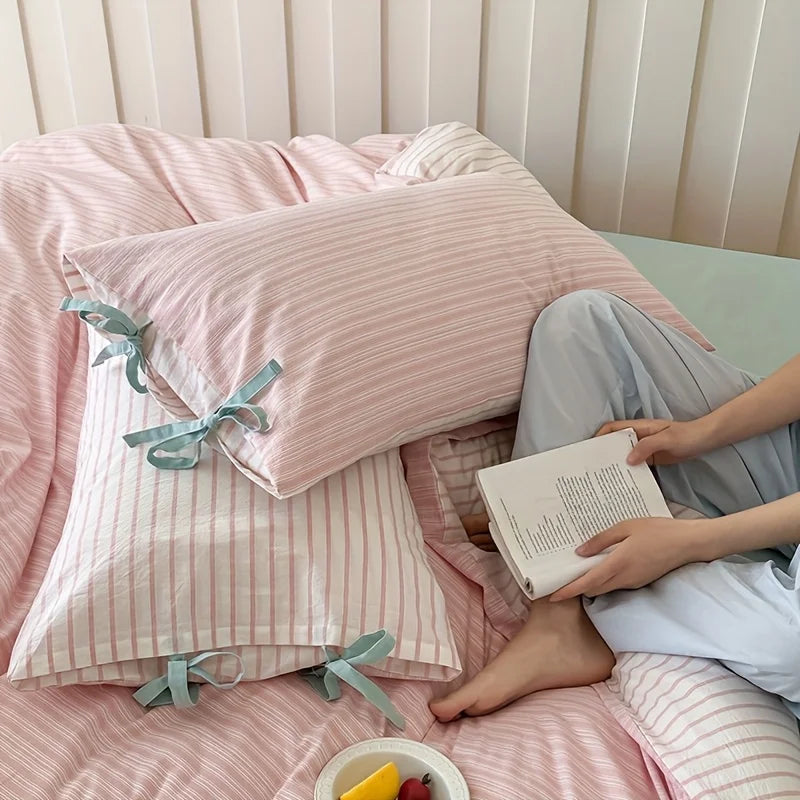 48x74cm Double Sided Stripes Bow Pillow Cases Soft Comfortable Covers Cotton Pillow Cover Pillow Sham Beds Home Decoration gifts Oasis Select