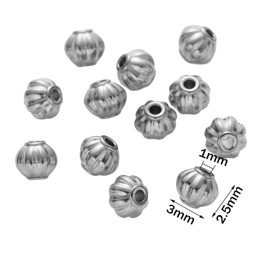 20pcs 3/4/5/6mm Stainless Steel Corrugated Pumpkin Round Beads Metal Spacer for DIY Braceket Necklace Craft Jewelry Making Oasis Select Steel 3mm