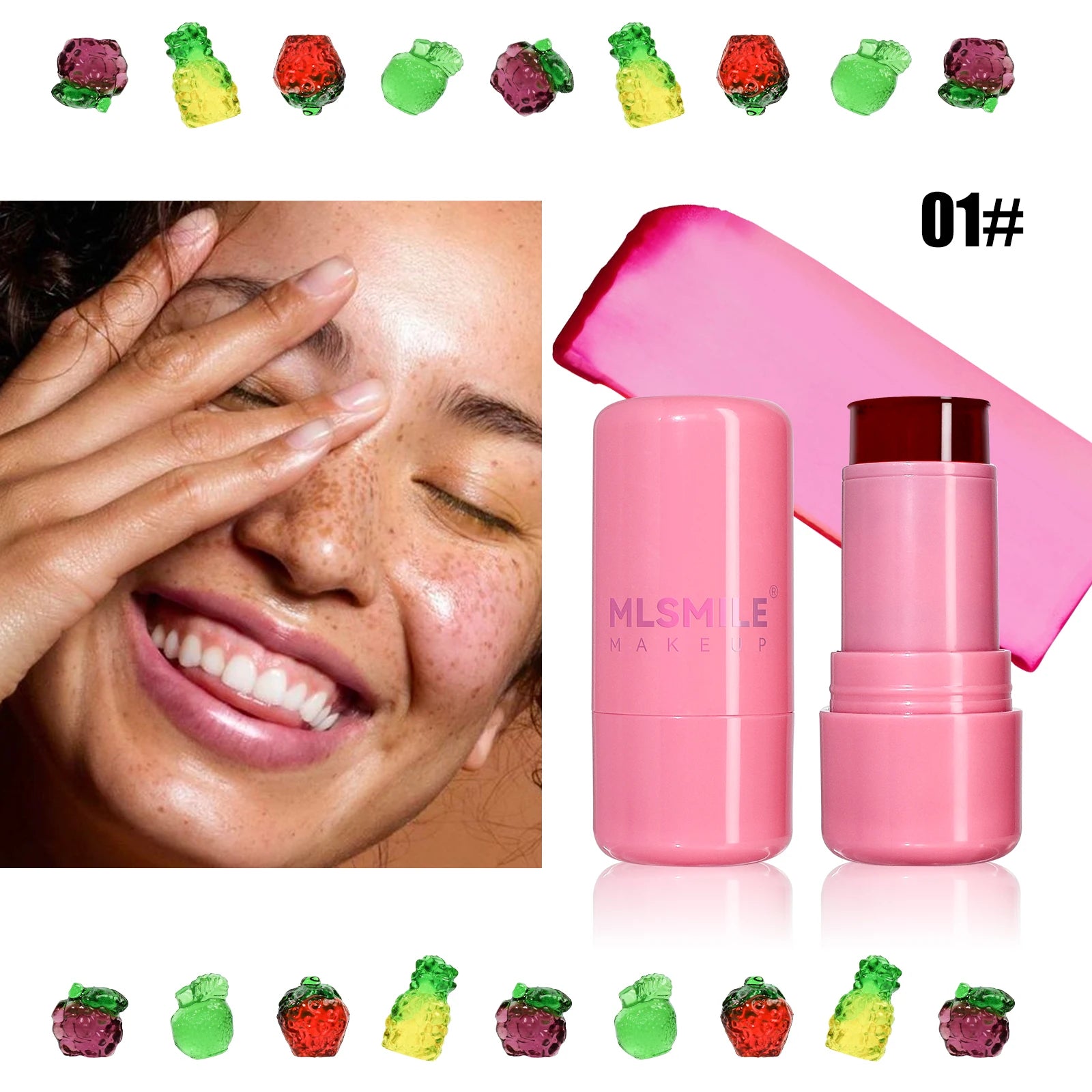 MLSMILE 2 In 1 Jelly Blush Stick Lip Cheek Tint Brightening Cream Makeup Long Lasting Natural Glow Oasis Select 01