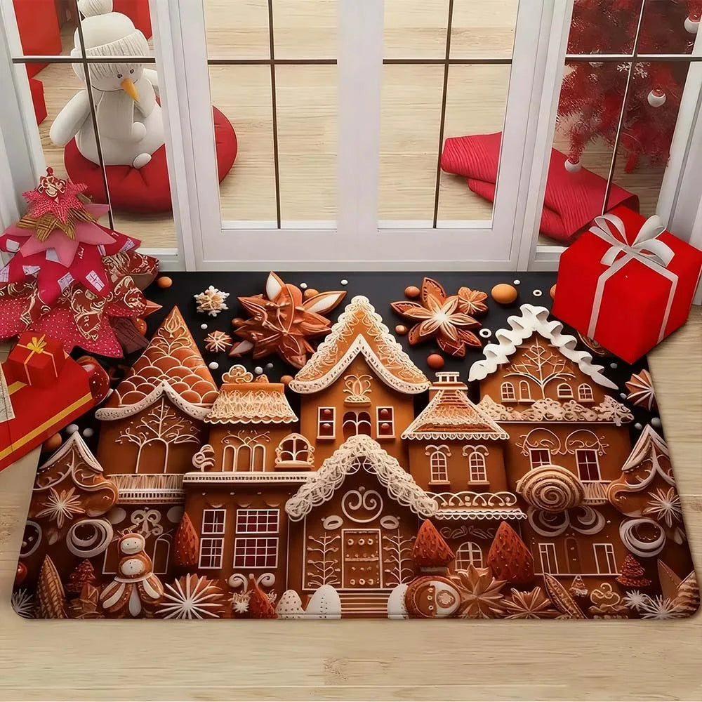 Water-absorbing Christmas Door Mat Santa Claus Design Christmas Decor Bathroom Mat Gingerbread Man Pattern Foot Mat Bathroom Use Oasis Select 02