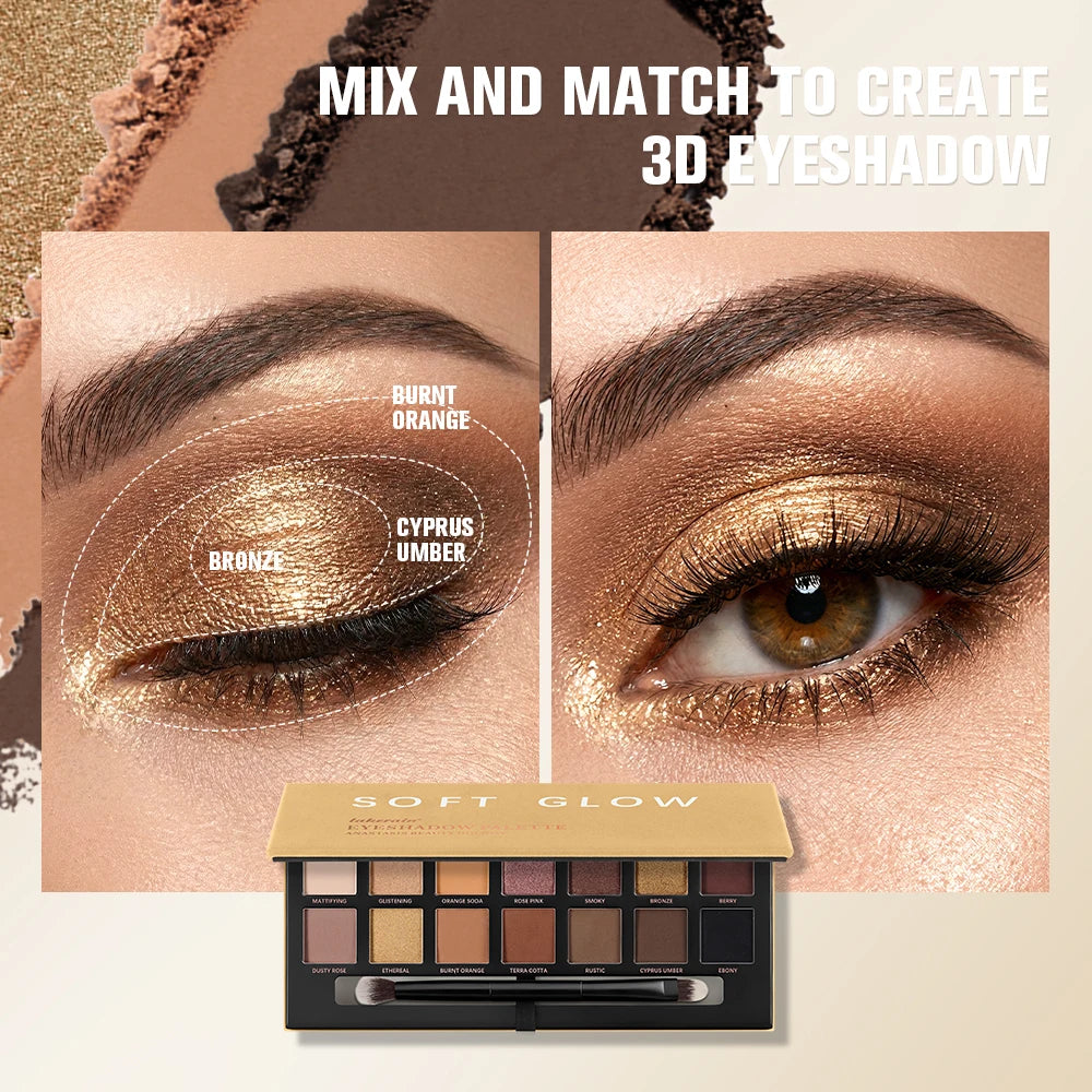 Soft Glow Eyeshadow Palette 14 Color Tones Natural Gentle Long lasting Eye Makeup Effect High Color Rendering Eyeshadow Palette Oasis Select