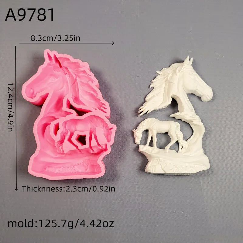 3D Horse, Duck, Alpaca, Dinosaur Animal Series Plaster Figurine Silicone Mold DIY Cement Plaster Dinosaur Animal Mold Oasis Select Horse