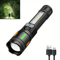 High Power LED Flashlight Telescopic Zoom Torch Type-C USB Rechargeable Flashlights Super Bright Emergency Light Oasis Select Flashlight package Built-in battery ZOOM