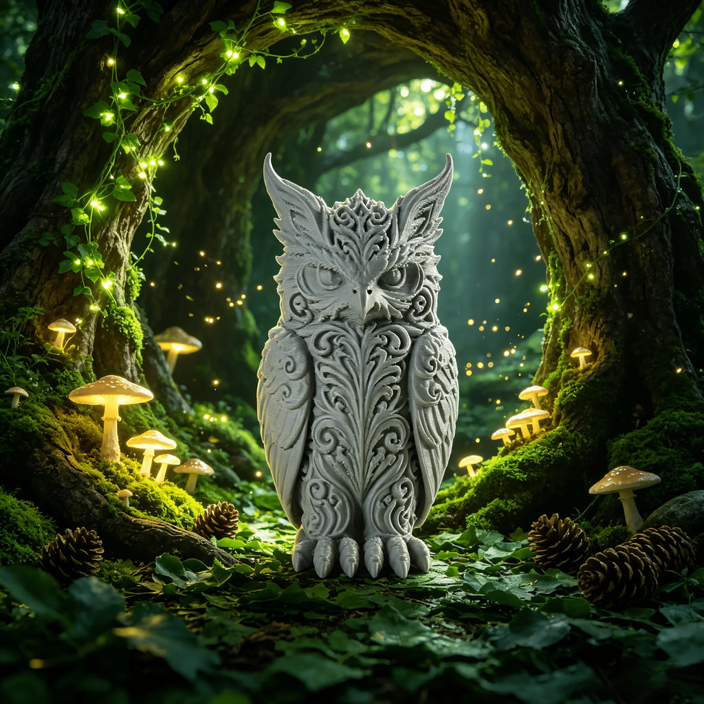Mysterious Patterns Owl Figurines 3D Printed Forest Fantasy Miniature Statues Magic Bird Ornaments for Home Office Desktop Decor Oasis Select